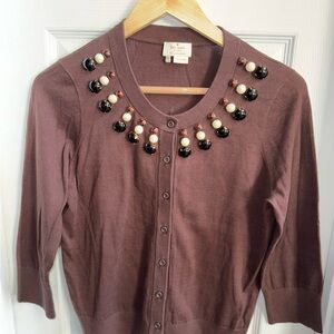 Kate Spade Rio Embellished Neckline Cardigan Brown Women’s M Luxury Elegant